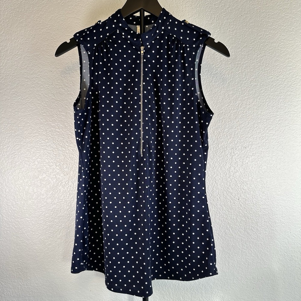 Per Seption Concept Sleeveless Blouse Size Large Blue Polka Dot